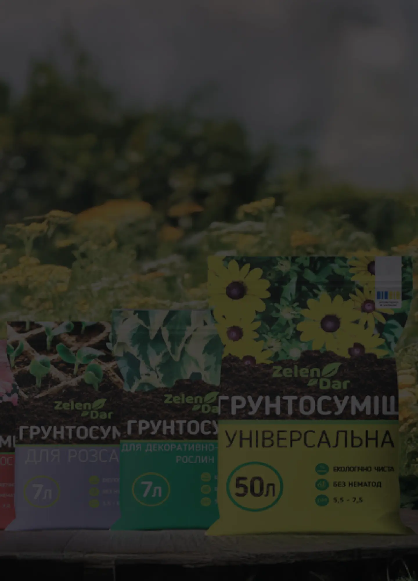 на зображенні зображено красивий сад та продукція компанії Зелендар